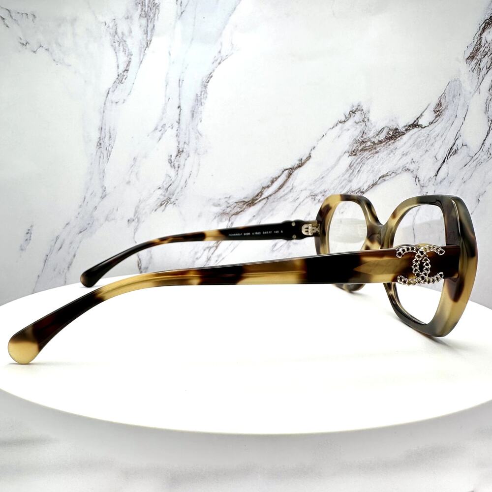 New CHANEL Eyeglasses Brown Gold Chain CC Square Acetate Womens - Picture 5 of 16